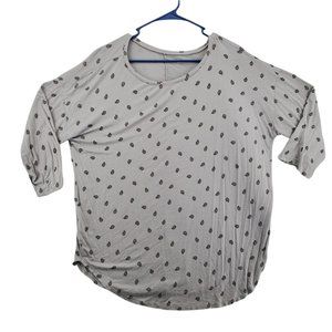 LOFT Outlet Top Women's 3/4 Sleeve Tunic Paisley Design Grey Extra Large